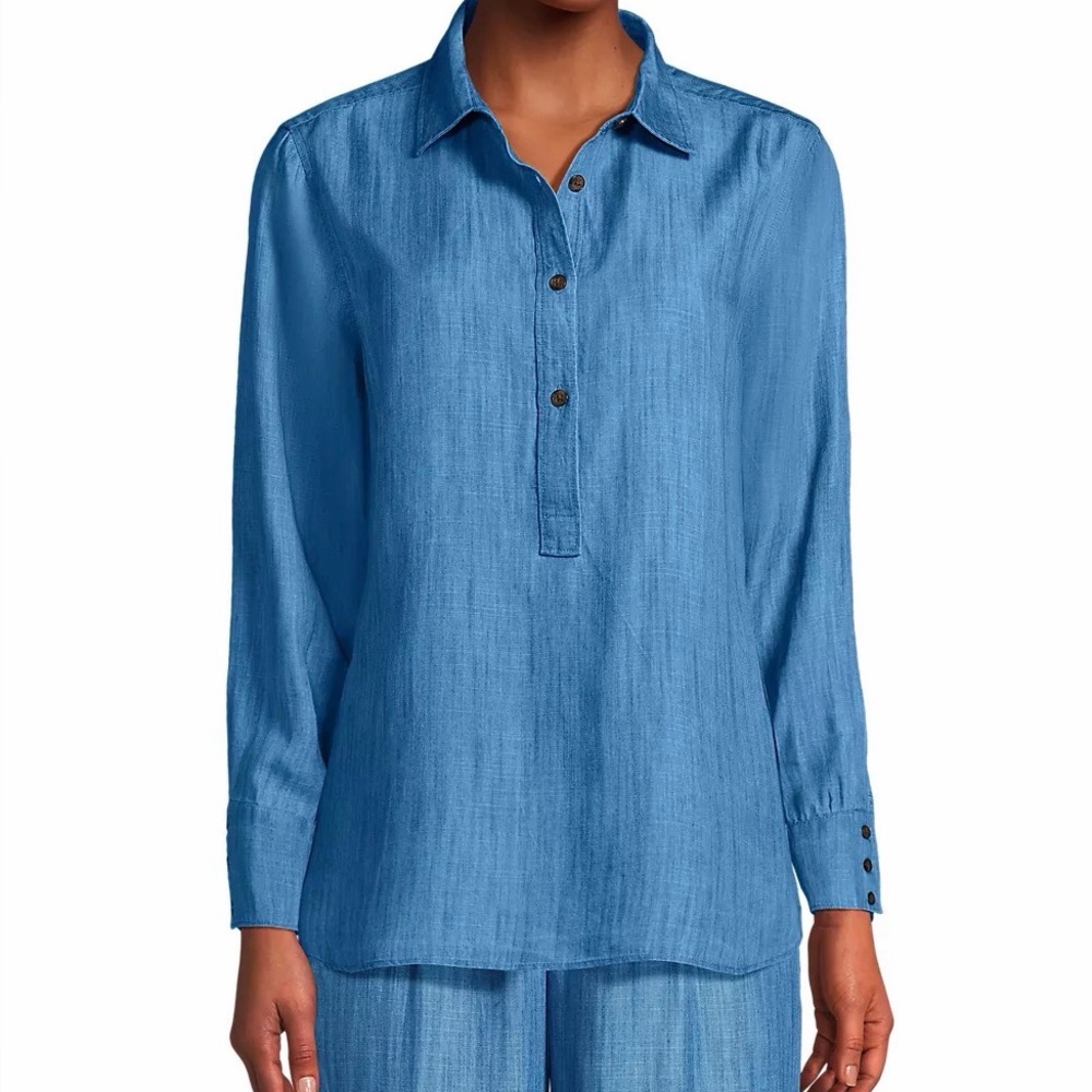 NWT Lands End denim half button top